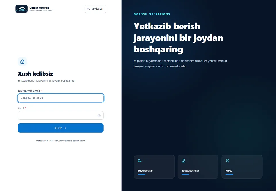 Oqtosh Minerale CRM — website homepage